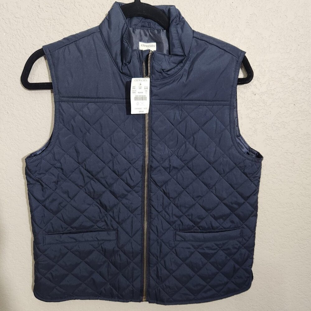 Crewcuts Vest Youth Large Navy Quilted Full Zip Puffer Stand Collar J.Crew